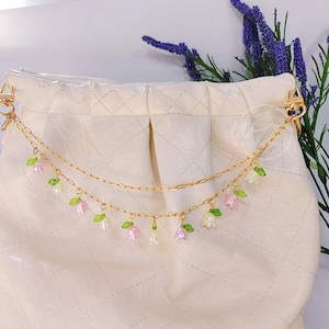 Cute Flower Bag Chain, Custom Women Bag Charm, Chain Bag Charm, Lily of the valley Handbag Accessory, Phone Charm Chain,Jewelry Making Craft