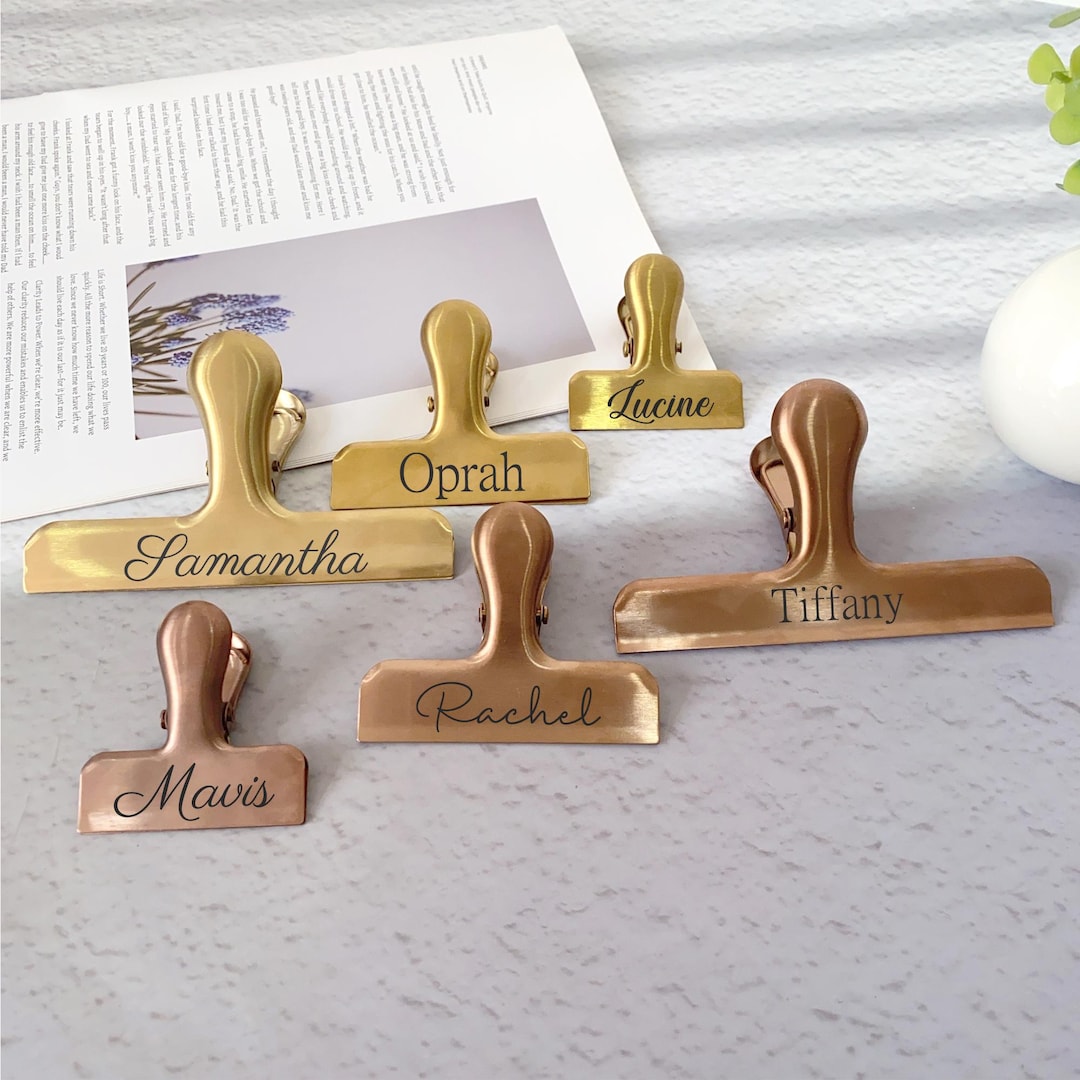 Gold Notebook Clip, Engraved Journal Clip, Desk Organization, Paperclip ...