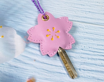 Sakura Key Cover,Leather Key Covers,Cute Key Cover,Kawaii Key Cover,Cozy Key Holder,Floral Key Cap,Key Case DIY,Key Cover for House Key