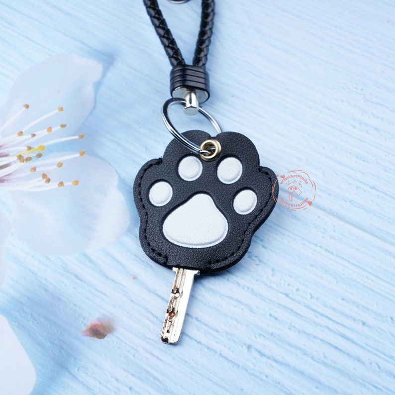 Black Cat Paw Key Cover,Leather Key Covers,Cute Key Cover,Kawaii Key Cover,Cozy Key Holder,Key Cap,Key Case DIY,Key Cover for House Key image 5
