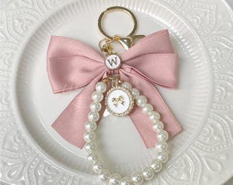 Custom Initial Bow Keychain, Elegant Bow Charm Keychain, Fashion Key Ring, Bow Charms for Bag, Cute Dainty Bag Accessories, Handmade Gift