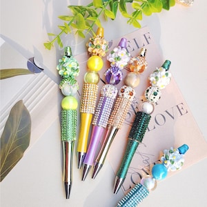 Unique Luxury Beaded Pen, Handmade Decorative Writing Pens, Flower DIY Craft Pen, Beaded Pens With Charm, Fancy Ballpoint Pens