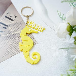 Seepferdchen Schlüsselanhänger, Handgefertigter Schlüsselanhänger, Schlüsselanhänger mit Ihrem Namen, 3d Gedruckter Schlüsselanhänger, Taschendekoration, Einzigartiges Tiergeschenk