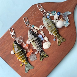 Anfangsfisch-Köder-Schlüsselbund, Fisch-Anhänger, Sommer-Taschenanhänger-Tasche, handgemachte Fisch locken Schlüsselanhänger, Fisch-Liebhaber-Schlüsselbund, Fisch-Anhänger Geschenk