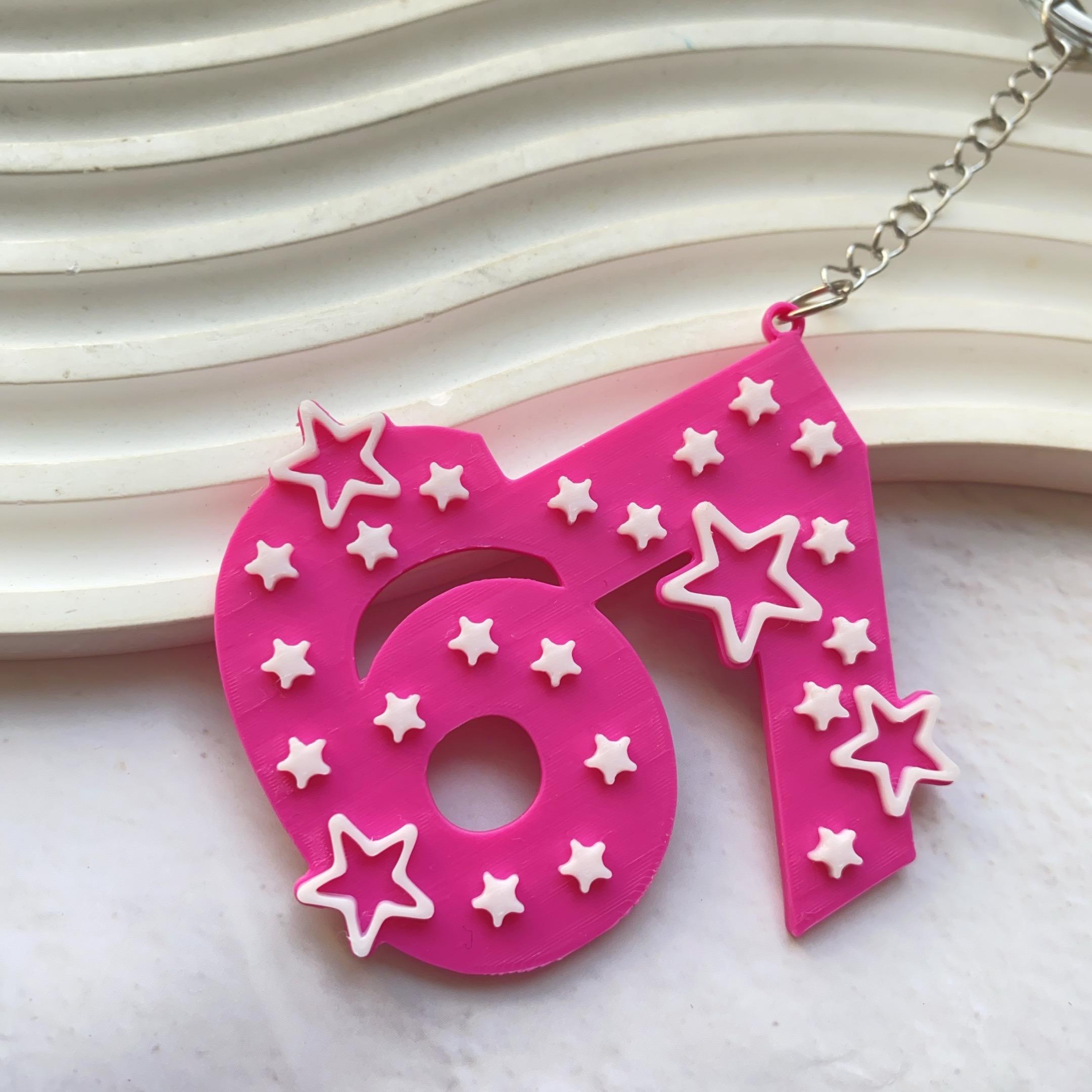 Trendy 67 Keychain, 3D Printed Backpack Charm, Descriptive Words ...