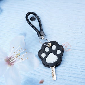 Black Cat Paw Key Cover,Leather Key Covers,Cute Key Cover,Kawaii Key Cover,Cozy Key Holder,Key Cap,Key Case DIY,Key Cover for House Key image 2