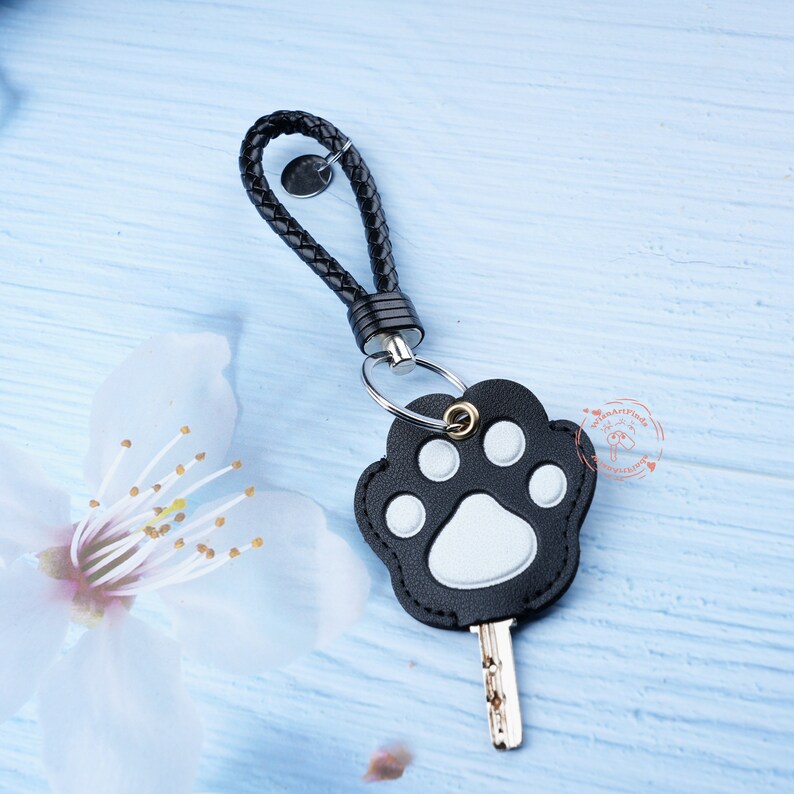 Black Cat Paw Key Cover,Leather Key Covers,Cute Key Cover,Kawaii Key Cover,Cozy Key Holder,Key Cap,Key Case DIY,Key Cover for House Key image 2