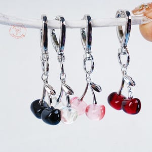 Crystal Cherry Keyring,Kawaii Cherry Charm,Cute Fruit Keychain,Handmade Keychain,Heart Keyring,Bag Accessory,Bridesmaid Gift,Christmas Gift