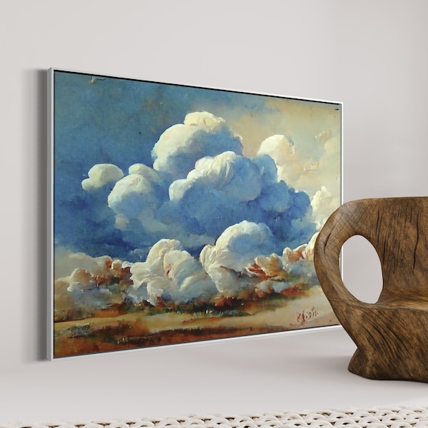 Vintage Cloud Painting Print | Farmhouse Nursery Wall Art | Affordable Wall Art | Instant Digital Download | Blue Clouds