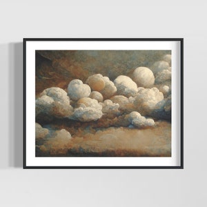 Vintage Cloud Painting | Affordable Wall Art | Instant Digital Download | Sepia Tone Art Print | Cumulonimbus