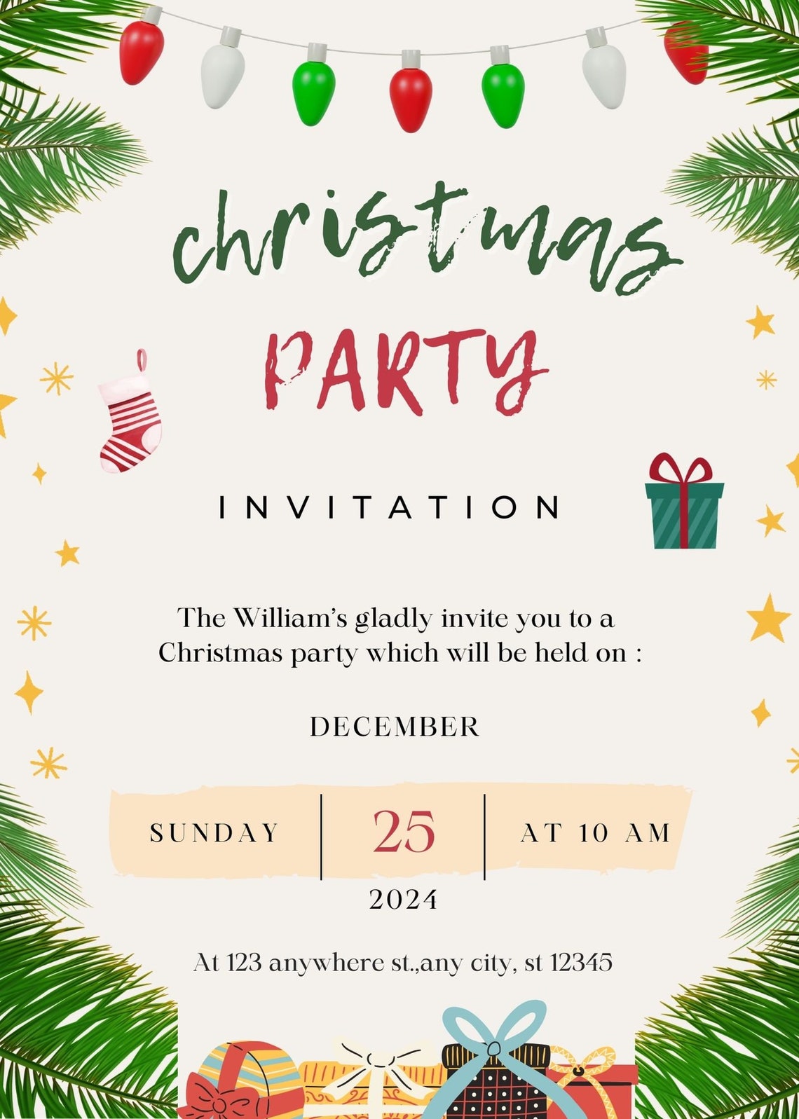 Christmas Invitation Editable Christmas Party Invite - Etsy