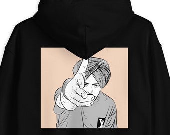 Sidhu Moosewala Unisex Hoodie, Graphic Design of Sidhu Moosewala, Embroidered Front, Black and White Sidhu Hoodie for Men and Women