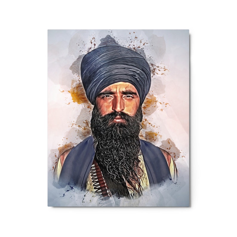 Sant Jarnail Singh Bhindranwale, Metal Art Print, Sikh Art Painting, Custom-made Watercolor Artwork of Bhindranwale on Metal Canvas