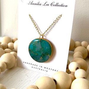 Statement Green Faux Stone and Gold Necklace/Handmade Polymer Clay/Resin Shine Finish