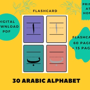 Tracing Arabic Alphabet Educational Flash Cards | Pastel Nursery, Education Poster| Download Printable PDF | 3.5” x 4.5”| A4
