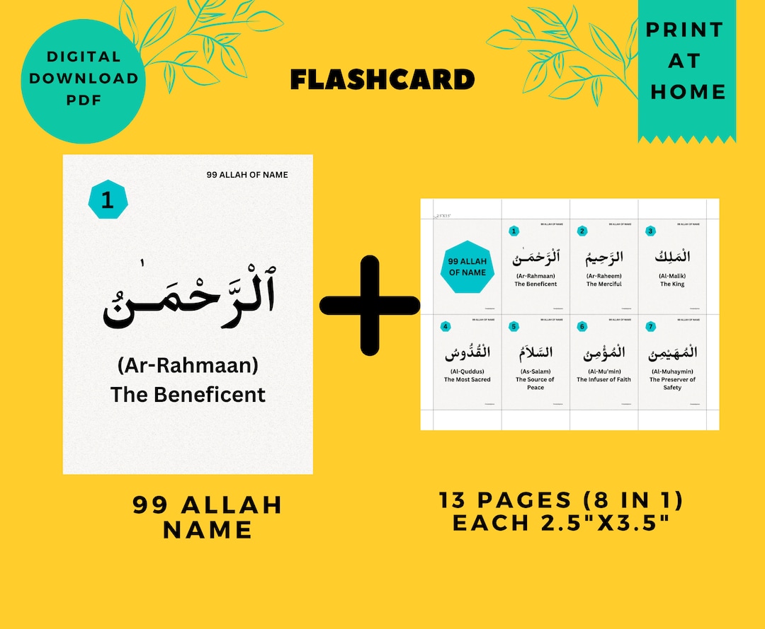 99 Allah Name Islam Educational Flash Cards | Islamic Wallpaper ...