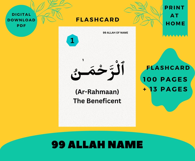 99 Allah Name Islam Educational Flash Cards | Islamic Wallpaper ...