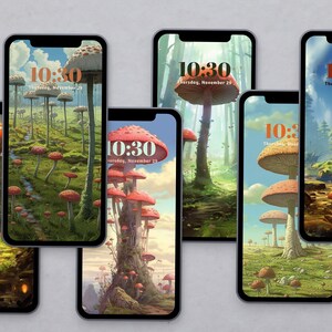 Mushroom Phone Wallpaper: Studio Ghibli Cottagecore Backgrounds (Digital Download)