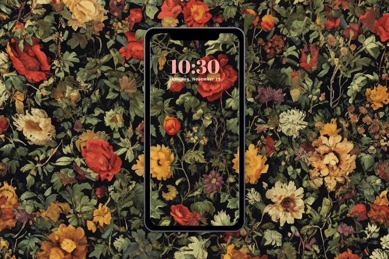 Dark Academia iPhone Wallpaper Bundle, Vintage Floral Cottagecore ...