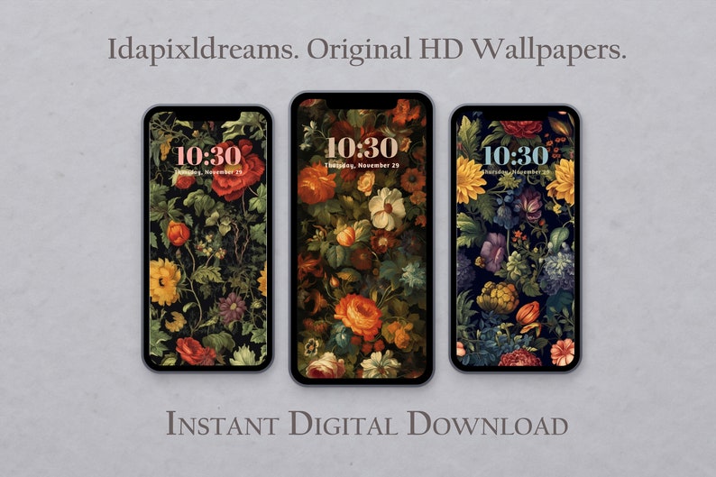 Dark Academia iPhone Wallpaper Bundle, Vintage Floral Cottagecore ...