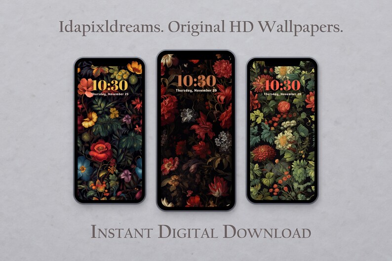 Dark Academia iPhone Wallpaper Bundle, Vintage Floral Cottagecore ...