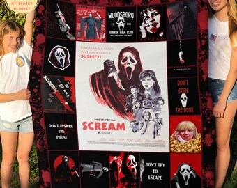 Scream Fleece Blanket, Mink Sherpa Blanket, Ghostface Blanket, Horror Movies Blanket, Scream Movie Blanket