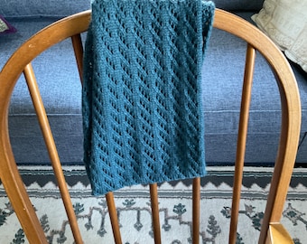 Handmade Blue Pure Wool Scarf