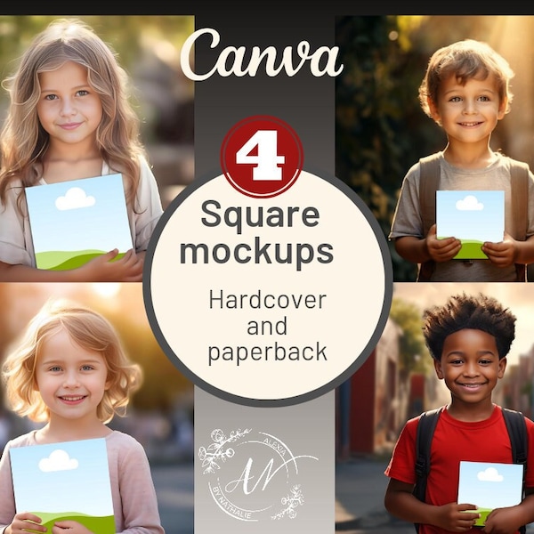 Book Mockup Bundle, Canva Cover Mock-Up Template for Square Trim, A Plus Content for KDP, Child Model Mock Up, Coloring Book Showcase