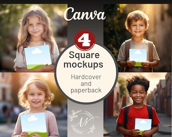 Square Book Mockup Bundle: Child Model Canva Template (Digital Download)