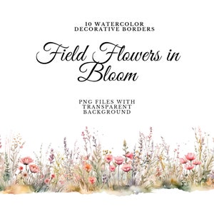 Watercolor Floral Borders Wild Flowers, Watercolor Flowers Clipart, Premade Borders, Wedding Clipart, Borders Clipart,  Summer Clipart