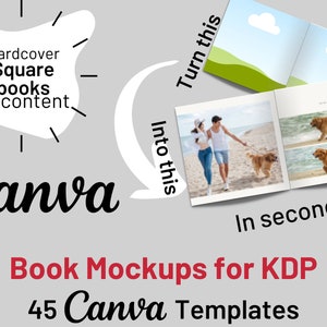 Plantilla Canva del paquete de maquetas de libros KDP para maquetas de tapa dura, maqueta para libros cuadrados como libros para colorear, diario, cuaderno, libro para niños