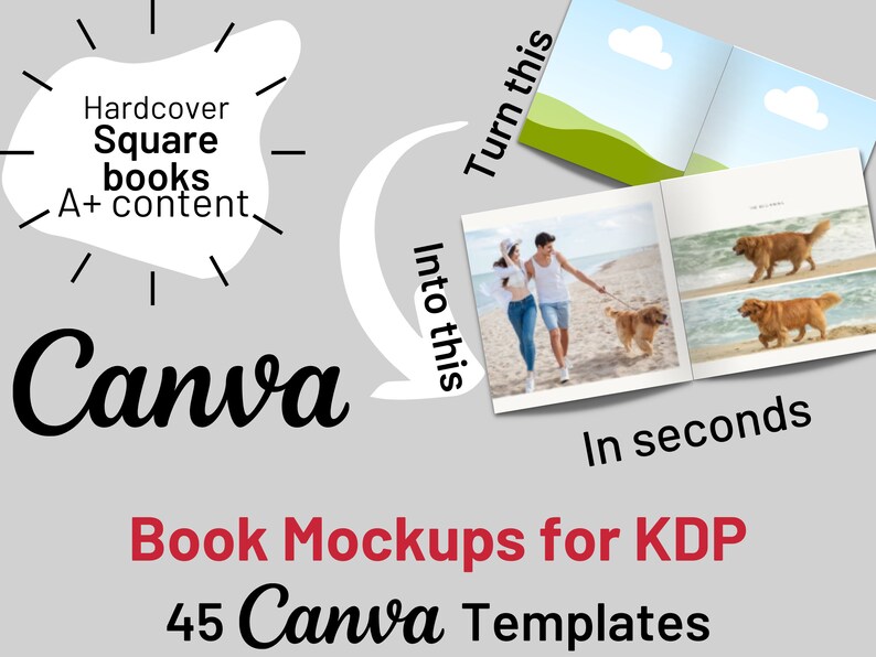 KDP Book Mockup Bundle: Square Hardcover Canva Templates (A+ Content ...