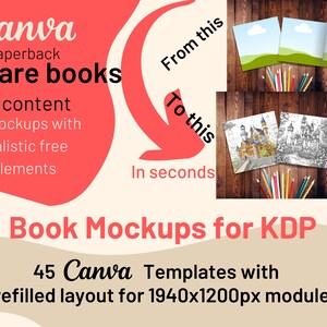 KDP Book Mockup for A Plus Content, Canva Template, Square Book Interior and Cover Mockup, Paperback A+ Content, Notebook Mockup