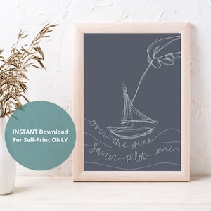 Hymn Wall Art, Pilot Me, Gospel Songs, Bible Verse Printable, Scripture, Christian Gift, Inspirational Christianity, Download, Ocean, Boat