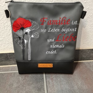 Shoulder bag Handbag faux leather embroidered Poppy seed saying Family is...
