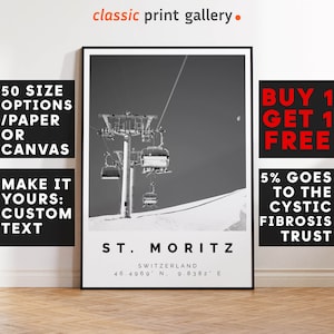 Ski Print,Saint Moritz Skiing Poster Print, Winter Sport Gift, Skiing Art, Skiing Wall Art, Ski resort, Ski Gift, Ski Poster, 4253