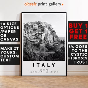Italy Poster Black and White Print, Italy Wall Art, Italy Travel Photo, Italy Map, Italia Poster, Europe Print, 3633