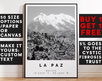 La Paz Print Black and White Photo, La Paz Wall Art, La Paz Travel Poster, La Paz Photo Print, Bolivia Wall Art, Bolivia Decor, 3754