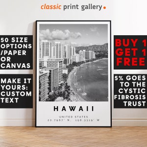 Hawaii Poster Black and White Print, Hawaii Wall Art, Hawaii Travel Photo, Hawaii Map, 3558