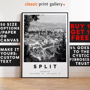 Split Poster Black and White Print, Split Wall Art, Split Travel Photo, Split Map, Croatia Poster, Croatia Print, 4127