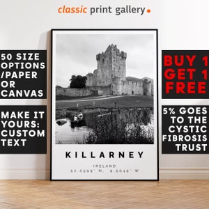 Killarney Poster Black and White Print, Killarney Wall Art, Killarney Travel Photo, Killarney Map, Ireland Poster, Ireland Print, 3704