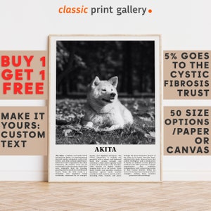 Akita Print, Akita Wall Art Poster, Black White Classroom Teacher Gift Present Kids Room Nursery Photography Artwork Biology Art 14524a