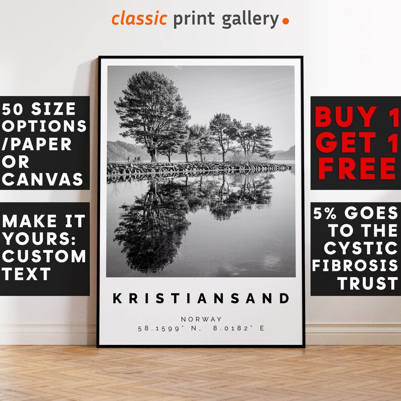 Kristiansand Poster Black and White Print, Kristiansand Wall Art, Kristiansand Travel Poster, Kristiansand Photo,Norway,5801 image 1
