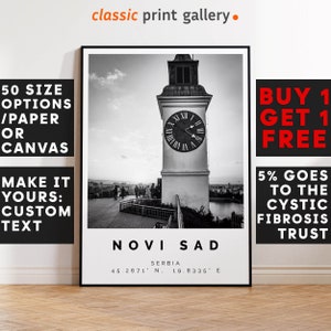 Novi Sad Poster Black and White Print, Novi Sad Wall Art, Novi Sad Travel Photo, Novi Sad Map, Serbia Poster, Serbia Print, 4497