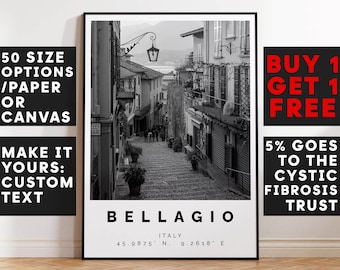 Bellagio Poster Black and White Print, Bellagio Wall Art, Bellagio Travel Poster, Bellagio Photo Print, Bellagio Italy, 3095