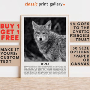 Wolf Print, Wolf Wall Art Poster, Black White Classroom Teacher Gift Present Kids Room Nursery Photography Artwork Biology Art 14869a