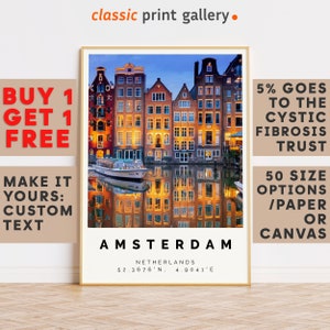 Amsterdam Print,Amsterdam Wall Art,Amsterdam Colorful Poster,Personalized Birthday Travel Gift Present Artwork Netherlands 12407b4