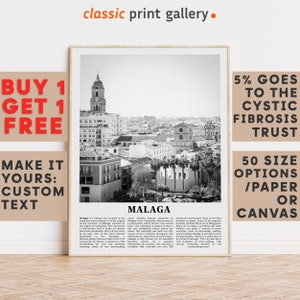 Malaga Print, Malaga Wall Art, Malaga Black and White Poster, Personalized Birthday Travel Gift Present Photography  Artwork, Spain 11945a