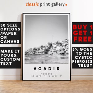Agadir Poster Black and White Print, Agadir Wall Art, Agadir Travel Poster, Agadir Photo Print, Morocco,4642