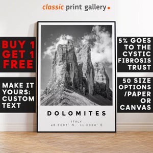 Dolomites Print,Dolomites Wall Art,Dolomites Black and White Poster,Personalized Birthday Travel Gift Present Artwork Italy 12466a2